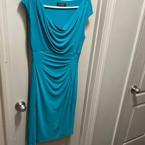 Ralph Lauren Teal Draped Midi Dress